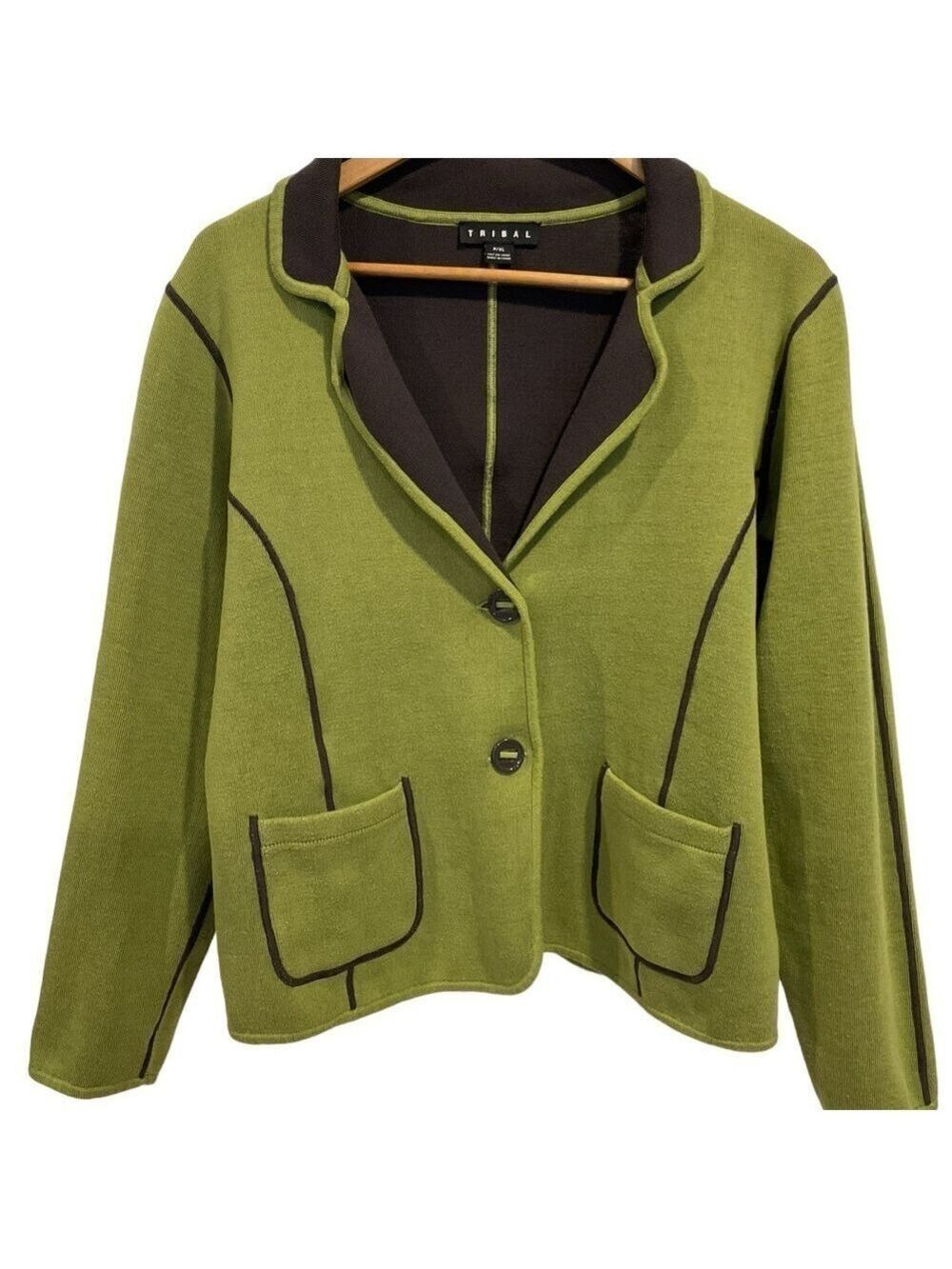 Tribal cardigan sweater reversible grey & green details cotton blend XL Petite